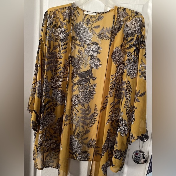 Emerald sheer yellow floral print open front cardigan size 1X (NWOT) - Picture 1 of 1